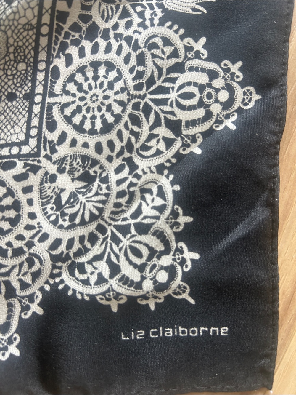 Liz Claiborne Black & White Floral Lace Border Silk Scarf - Picture 2 of 4